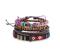 Generisch Surfer Armband 4er Set - Perlen Boho Stoff-Armband für Damen & Herren, Strand Festival Accessoires