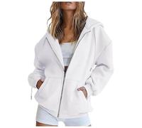 Generisch Sweatjacke Damen mit Kapuze OversizeWinter Zipper Oversize Sweatshirt Jacke Damen College Jacke mit Kapuzenpullover Frauen Strickjacke Kapuzenpullover Shirts Tee Tops Mädchen (White, XXL)