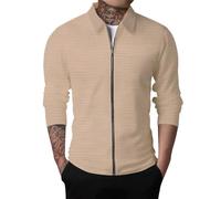 Generisch Sweatjacke Herren Zip Up Waffel Jacke Leichte Sportjacke Ohne Kapuze Einfarbig Freizeitjacke Casual Lange Ärmel Übergangsjacke Dünne Hausjacke Trachtenjacke Wintermantel