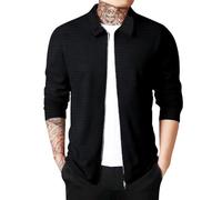 Generisch Sweatjacke Herren Zip Up Waffel Jacke Leichte Sportjacke Ohne Kapuze Einfarbig Freizeitjacke Casual Lange Ärmel Übergangsjacke Dünne Hausjacke Trachtenjacke Wintermantel