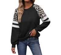 Generisch Sweatshirt Damen Elegant Langarm Pullover mit Leopardenmuster Langarmshirt Rundhals Leo Oberteil Herbstshirt Casualshirt
