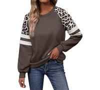 Generisch Sweatshirt Damen Elegant Langarm Pullover mit Leopardenmuster Langarmshirt Rundhals Leo Oberteil Herbstshirt Casualshirt