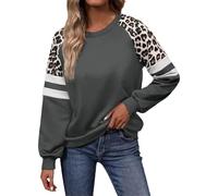 Generisch Sweatshirt Damen Elegant Langarm Pullover mit Leopardenmuster Langarmshirt Rundhals Leo Oberteil Herbstshirt Casualshirt