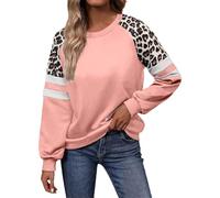 Generisch Sweatshirt Damen Elegant Langarm Pullover mit Leopardenmuster Langarmshirt Rundhals Leo Oberteil Herbstshirt Casualshirt
