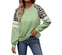 Generisch Sweatshirt Damen Elegant Langarm Pullover mit Leopardenmuster Langarmshirt Rundhals Leo Oberteil Herbstshirt Casualshirt