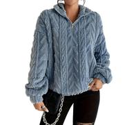 Generisch Sweatshirt Damen Fleecepullover Half Zip Pullover Stehkragen Flauschig Teddy Langarmshirt Warm Fleece Gefüttert Pulli Plüsch Winterpullover Teddyfleece Oberteile Teddypulloverdamen