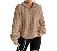 Generisch Sweatshirt Damen Fleecepullover Half Zip Pullover Stehkragen Flauschig Teddy Langarmshirt Warm Fleece Gefüttert Pulli Plüsch Winterpullover Teddyfleece Oberteile Teddypulloverdamen