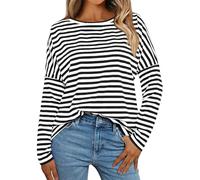 Generisch Sweatshirt Damen Oversize Rundhals Long Sleeve Bunt Gestreiftes Oberteil Loose Fit Y2k Pullover Langarm Ohne Kapuze Striped Shirt Tops Pulli Sweate,Pullover Damen Lang