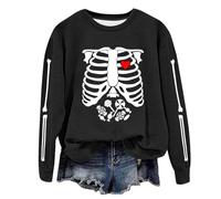 Generisch Sweatshirt Frauen Halloween Skelett Rundhalsausschnitt Elegant Langarmshirt Baumwolle Sport Winter Einfarbig Fleece Herbst Langarm Pullover Damen Locker Übergröße