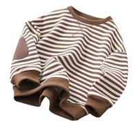 Generisch Sweatshirt für Jungen Mädchen, klassisch, gestreift, Farbblock, Rundhalsausschnitt, Langarmshirt, lässig, lockerer Pullover, Oberteile (Brown, 7-8 Years)
