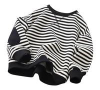 Generisch Sweatshirt für Jungen und Mädchen, klassisch, gestreift, Farbblock, Rundhalsausschnitt, Langarmshirt, lockerer Pullover, Oberteile (Black, 5-6 Years)