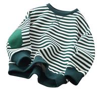 Generisch Sweatshirt für Jungen und Mädchen, klassisch, gestreift, Farbblock, Rundhalsausschnitt, Langarmshirt, lockerer Pullover, Oberteile (Green, 5-6 Years)