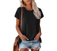 Generisch T-Shirt Damen Sommer Große Größe Basic T Shirt Bedrucken Rundhals Tee Top Weiß Oberteile Baumwolle Casual Damen Locker Kurzarm Bluse Tops Sportshirt S-5XL