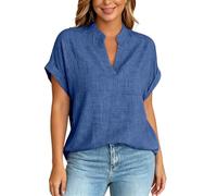 Generisch T-Shirt Damen Sommer Knopfleist Oberteile Kurze Ärmel Mode Shirt Einfarbige Damenbluse V-Ausschnitt Pullover Hemden Oberteile Elegante Büro-Arbeitsblusen T-Shirts