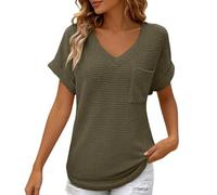 Generisch T Shirt Damen Waffelmuster V Ausschnitt Kurzarm Blusentop Sommer Elegant Lochstickerei Shirts Casual Leicht Flügelärmeln Top Locker Luftig Tank Top Oversize Basic Tunika