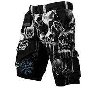 Generisch Taktische Hosen für Herren Vintage Cargoshort Wikinger Mittelalter Kurz Cargohose Streetwear Nordische Mythologie Gothic Arbeitsshorts mit Taschen Sommer Wandershort