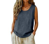 Generisch Tank Top Damen Ärmellos Ärmellose Leinenbluse Für Mit Rundhalsausschnitt Tanktops Tshirt Sommer Weste Oberteile Tops Shirt Elegant Tanktop T-Shirt Locker Shirts Basic Marine XL