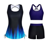 Generisch Tankini Damen Bauchweg 3-Teiliger Badeanzug Blumen Drucken Bademode Push Up Bikini Set High Waist Tankinis Sommer Badeanzüge Sport Bikinioberteile Und Badeshorts Strand(#10-01, XL)