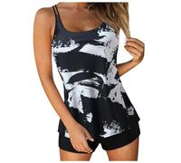 Generisch Tankini Damen schwarz Weiss Tankini Damen bauchweg große größen mit bügel Bikini Set Glitzer Hose Tanga sexy Oberteil einzeln schwarz