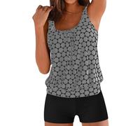 Generisch Tankini Damen, Tankini Damen Bauchweg Zweiteilig Badeanzug Große Größen High Waist Tankinis Set Oberteil mit Badeshorts Elegant Sommer Badeanzüge Strand Schwimmanzug