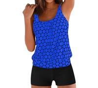 Generisch Tankini Damen, Tankini Damen Bauchweg Zweiteilig Badeanzug Große Größen High Waist Tankinis Set Oberteil mit Badeshorts Elegant Sommer Badeanzüge Strand Schwimmanzug
