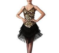 Generisch Tanzkleid Damen Latein Rot Paillettenkleid Kurz Fransenkleid Sexy V Ausschnitt Ärmellos Kleid Spaghetti Strap Overall Quaste Rumbakleid Wettbewerb Dancewear Für Fasching Karneval