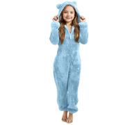 Generisch Teddy Fleece Einteiler Overall Mädchen Niedlich Schlafanzug Langarm Fleece Jumpsuit mit Bärenohren Kapuze Und Reißverschluss Hausanzug Warm Plüsch Onesie Pyjama Schlafoverall