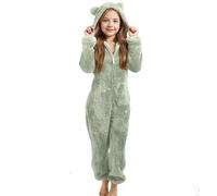 Generisch Teddy Fleece Einteiler Overall Mädchen Niedlich Schlafanzug Langarm Fleece Jumpsuit mit Bärenohren Kapuze Und Reißverschluss Hausanzug Warm Plüsch Onesie Pyjama Schlafoverall