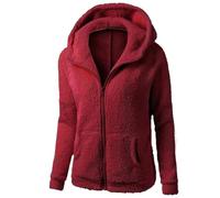 Generisch Teddy Fleece Jacke Damen Weiße Fleecejacke mit Kapuze Reißverschluss Thermo Kuschelige Flauschige Sweatjacke Wollfleec Teddy Pulli Plüschjacke Fliesjacken Für Frauen Herbst Winter Bekleidung