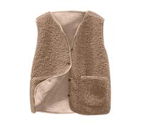 Generisch Teddy Fleece Weste Damen Herbst Winter Warm Ärmellos Jacke Casual Lose Bequem Einfarbig Plüsch Weste Kurz Jacke Fleeceweste Plüschweste Outwear Westen mit Knöpfen und Taschen Khaki,4XL