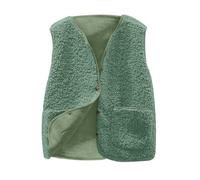 Generisch Teddy Fleece Weste Damen Herbst Winter Warm Ärmellos Jacke Casual Lose Bequem Einfarbig Plüsch Weste Kurz Jacke Fleeceweste Plüschweste Outwear Westen mit Knöpfen und Taschen Green,L