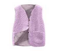 Generisch Teddy Fleece Weste Damen Herbst Winter Warm Ärmellos Jacke Casual Lose Bequem Einfarbig Plüsch Weste Kurz Jacke Fleeceweste Plüschweste Outwear Westen mit Knöpfen und Taschen Purple,L
