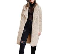 Generisch Teddyjacke Damen Lang Fleecejacke Teddy Trenchcoat Warm Wintermantel Knöpfe Kuscheljacke Flauschig Mantel Sherpa Jacke Einfarbige Plüschjacke Outdoorjacke Winterjacke Fleecemantel beige XL