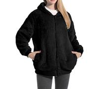 Generisch Teddyjacke Damen Reißverschluss Fleece Hoodie Warm Sweatshirt Fleecejacken mit Tasche Weiche Sweatjacke Teddyfleece Plüschjacke Komfortable Casual Pulli
