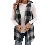 Generisch Teddywesten Damen Lang Mit Kapuze Teddy Weste Damen Gefüttert Ärmellos Westen Oversize Teddyjacke Warm Leicht Herbstjacke Flauschig Übergangsjacke Teddyfleece Damenweste Einfarbig