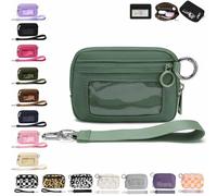 Generisch The Iris' Wallet 2nd Gen, The Iris Pouch Wristlet, Zip Card Case with ID Window/Hand Strap, for Travel Credit Card Holder (Green-A)