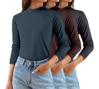 Generisch Thermo unterwäsche Damen 3er Pack Thermo Langarmshirt Damen Basic Rundhals Unterhemd Slim fit Fleece Pullover Winter Warme Oberteile Einfarbig Unterziehshirt Tshirt Frauen