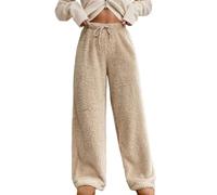 Generisch Thermohose Damen Winter Fleece Plüsch Hose Warme Winterhose Teddyhose Baggy Lang Pyjamahose Freizeithose Teddy Fleecehose Kuschelhose Bequem Lässig Schlafanzughose Loungewear