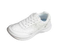 Generisch Trachten Sneaker Damen Dirndl Schuhe Flach mit Spitze Mesh Stoffschuhe Sommer Bequem Leichte Hochzeitsschuhe Brautschuhe für Oktoberfest Trachtenkleid Freizeit und Festliche Anlässe
