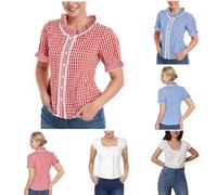 Generisch Trachtenbluse Damen Rot Weiss Kariert Trachten Bluse Kurzarm Trachtenmode Trachtenblusen Oktoberfest Kostüm Dirndl Bluse Traditionelle Blusen Moderen Bayerische Trachtenshirt Dirndlbluse