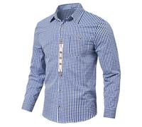 Generisch Trachtenhemd Herren Blau, Trachtenhemd Herren Slim Fit Trachten Karohemd Langarm Trachtenhemden Einfarbig Kariertes Hemd mit Tasche Comfort Freizeithemd für Oktoberfest