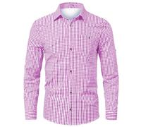 Generisch Trachtenhemd Herren Kurzarm, Trachtenhemd Herren Slim Fit Trachten Karohemd Langarm Trachtenhemden Einfarbig Kariertes Hemd mit Tasche Comfort Freizeithemd für Oktoberfest