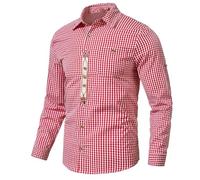 Generisch Trachtenhemd Herren Rot, Trachtenhemd Herren Slim Fit Trachten Karohemd Langarm Trachtenhemden Einfarbig Kariertes Hemd mit Tasche Comfort Freizeithemd für Oktoberfest