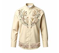 Generisch Trachtenhemd Jungen Hemd Junge, Trachtenbluse Vintage Mittelalter Kostüm Kinder Outfit Stickerei Bluse Knöpfe Oberteil Faschingskostüm Karneval