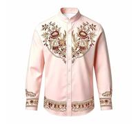 Generisch Trachtenhemd Jungen Jungen Hemd, Trachtenbluse Vintage Mittelalter Kostüm Kinder Outfit Stickerei Bluse Knöpfe Oberteil Faschingskostüm Karneval