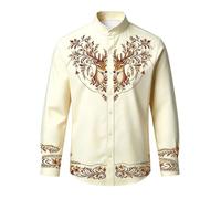 Generisch Trachtenhemd Jungen Kinder Hemd Jungen, Trachtenbluse Vintage Mittelalter Kostüm Kinder Outfit Stickerei Bluse Knöpfe Oberteil Faschingskostüm Karneval