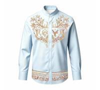 Generisch Trachtenhemd Kinder Hemd Kinder, Trachtenbluse Vintage Mittelalter Kostüm Kinder Outfit Stickerei Bluse Knöpfe Oberteil Faschingskostüm Karneval
