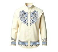 Generisch Trachtenhemd Kinder Kinder Hemd Jungen, Trachtenbluse Vintage Mittelalter Kostüm Kinder Outfit Stickerei Bluse Knöpfe Oberteil Faschingskostüm Karneval