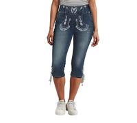 Generisch Trachtenhose Damen Jeans 3/4 Stretch Trachtenjeans im Lederhosen Look Oktoberfest Trachten Stickerei Capri Jeans High Waist Skinny Jeanshose Bayerisches Bierfest Trachtenmode Trachtenjeans