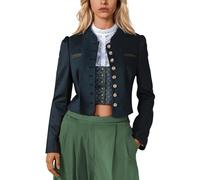 Generisch Trachtenjacke Damen Kurz Dirndl Jacke Bolero Trachten Strickjacke Slim Fit Blazer Cardigan Festlicher Trachtenblazer mit Knopfleiste Modern Bayrische Tracht Oktoberfest Jacke Lodenjacke